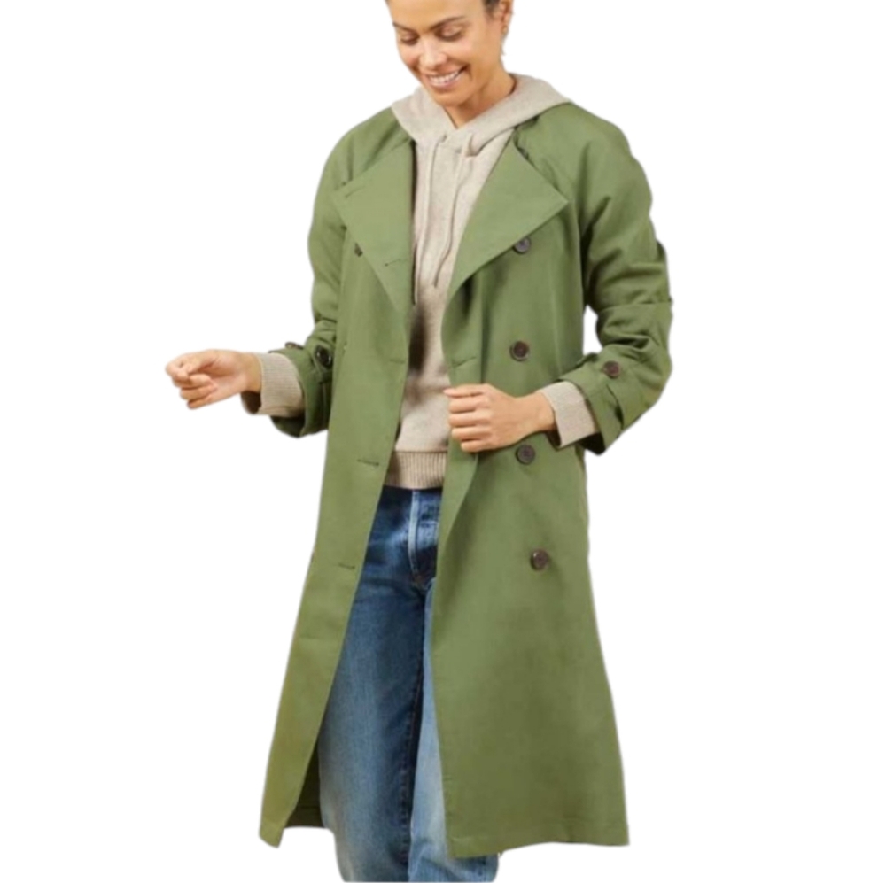 Outerknown Women's Baker Trench Coat Olive Green Size Small